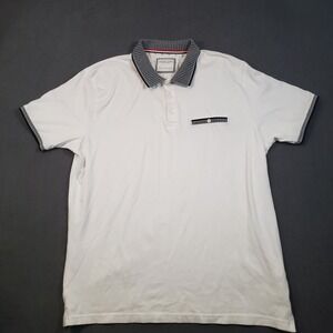 Denim & Flower Polo Shirt Mens XL White Houndstooth Trim Short Sleeve